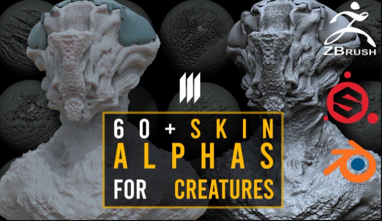 ArtStation Marketplace – 60 Skin Alphas For Creatures / Zbrush / Substance Painter / Blender (Premium)