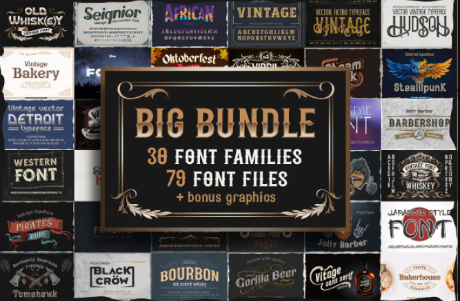 CreativeMarket – Big vintage fonts bundle 5941347 (premium)