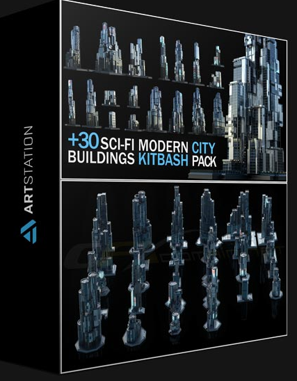 ARTSTATION – +30 SCI-FI MODERN CITY BUILDINGS KITBASH PACK (Premium)