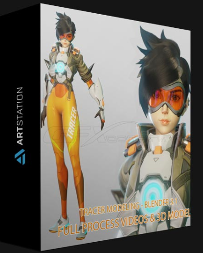 ARTSTATION – TRACER CHARACTER MODELING – BLENDER 3.1 – FULL PROCESS VIDEOS AND 3D MODELS (*BLEND FORMAT) BY FLYCAT FLY (premium)