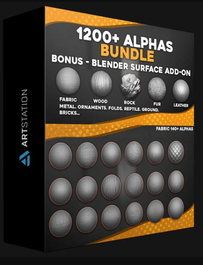 ARTSTATION – 1200+ ALPHAS BUNDLE FOR ZBRUSH, BLENDER. SURFACE ADD-ON FOR BLENDER (Premium)