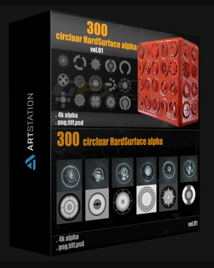 ARTSTATION – 300 CIRCLUAR HARDSURFACE ALPHA_VOL01 BY HOSSEIN-HAMIDI (Premium)