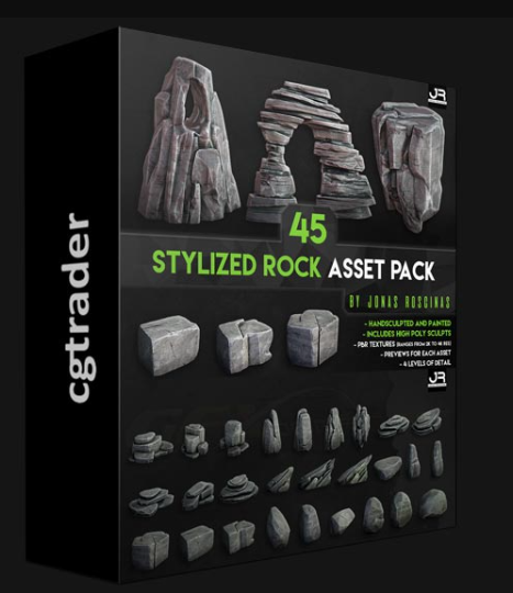 CGTRADER – 45 STYLIZED ROCK ASSET PACK LOW-POLY 3D MODEL  (Premium)