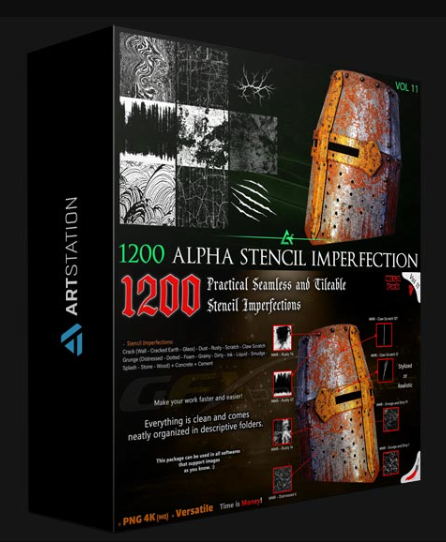 ARTSTATION – 1200 PRACTICAL ALPHA SEAMLESS AND TILEABLE STENCIL IMPERFECTIONS (MEGA PACK) – VOL 11 BY ART TALENT STUDIO (Premium)