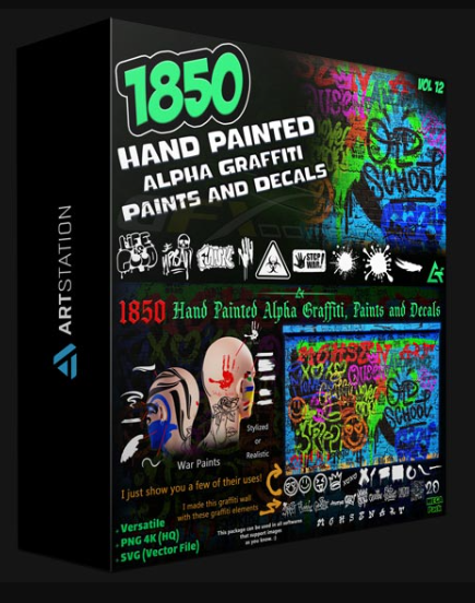 ARTSTATION – 1850 HAND PAINTED ALPHA GRAFFITI, PAINTS & DECALS (MEGA PACK) – VOL 12 BY ART TALENT STUDIO (premium)