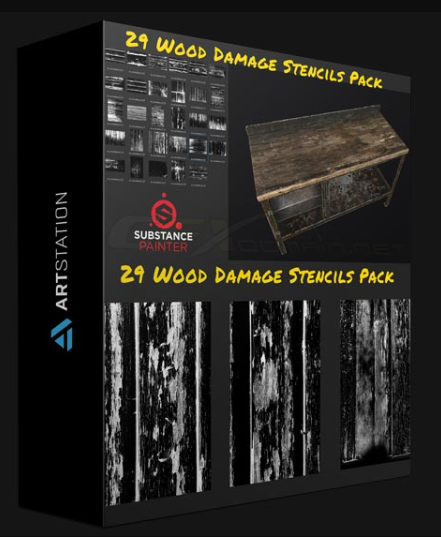 ARTSTATION – 29 WOOD DAMAGE STENCILS PACK BY ALEXANDER SHEYNIN  (Premium)