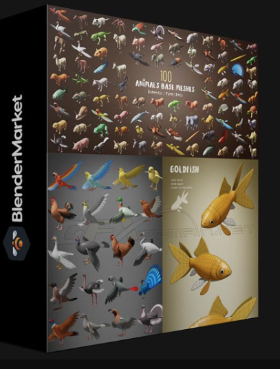 BLENDER MARKET – 100 ANIMALS BASE MESHES BY GONZOU3D