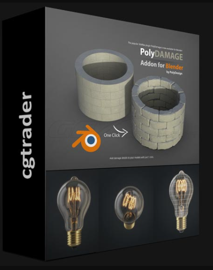 CGTRADER – POLYDAMAGE FOR BLENDER – INCLUDED FREE LIGHT BULB MODEL