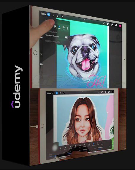 UDEMY – WOMAN PROCREATE PORTRAIT, CARTOON LOGO DRAWING + STICKERS